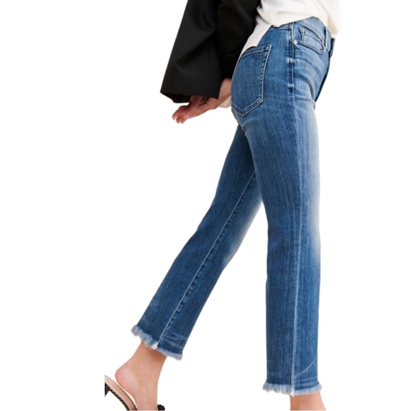 AYR The Bomb Pop Strait Leg High Rise Jeans Raw Hem Blue Size 25 Flattering Edgy - Picture 4 of 16